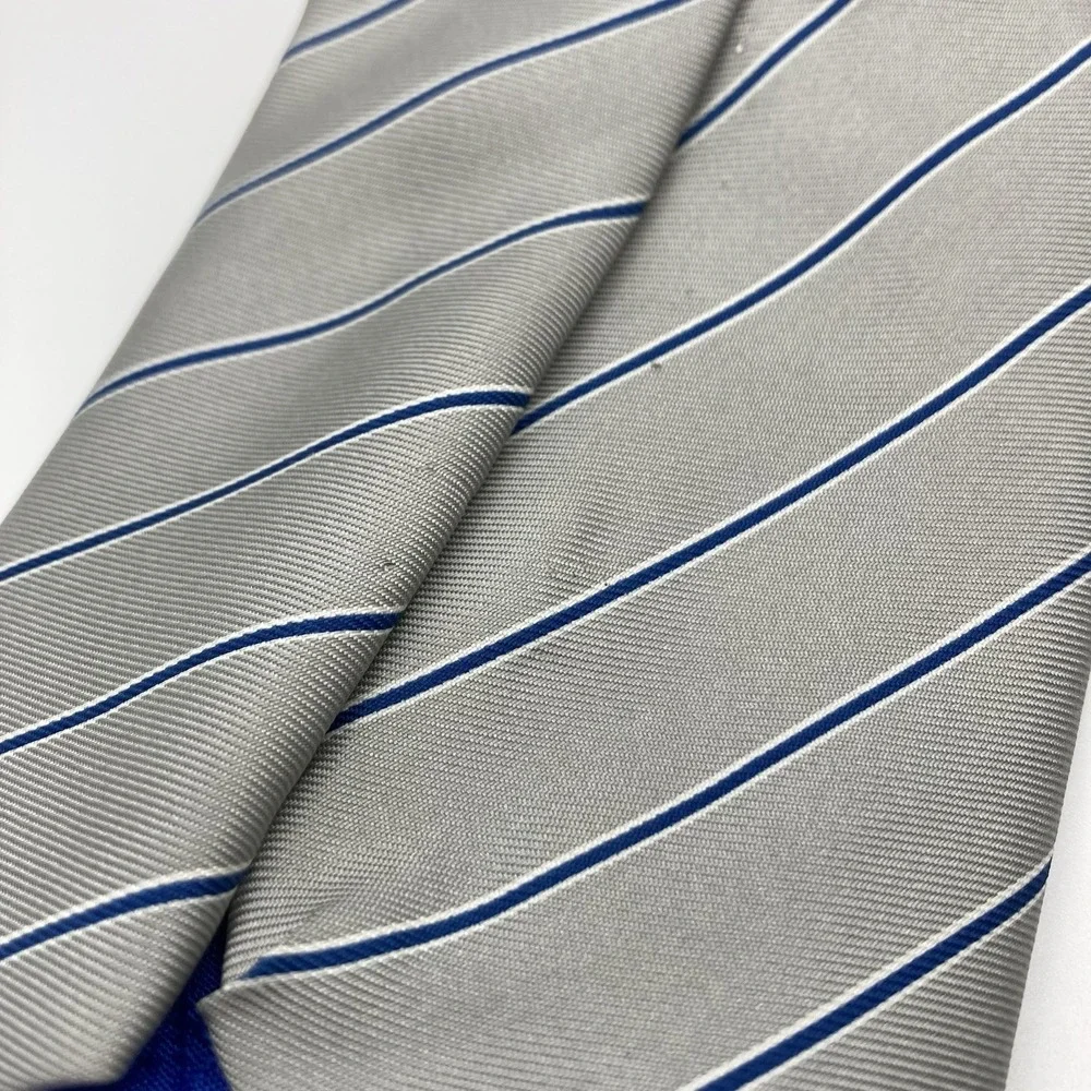 Carlo Colombo Men's Silk Neck Tie Silver‎ Blue Stripe Italy Made